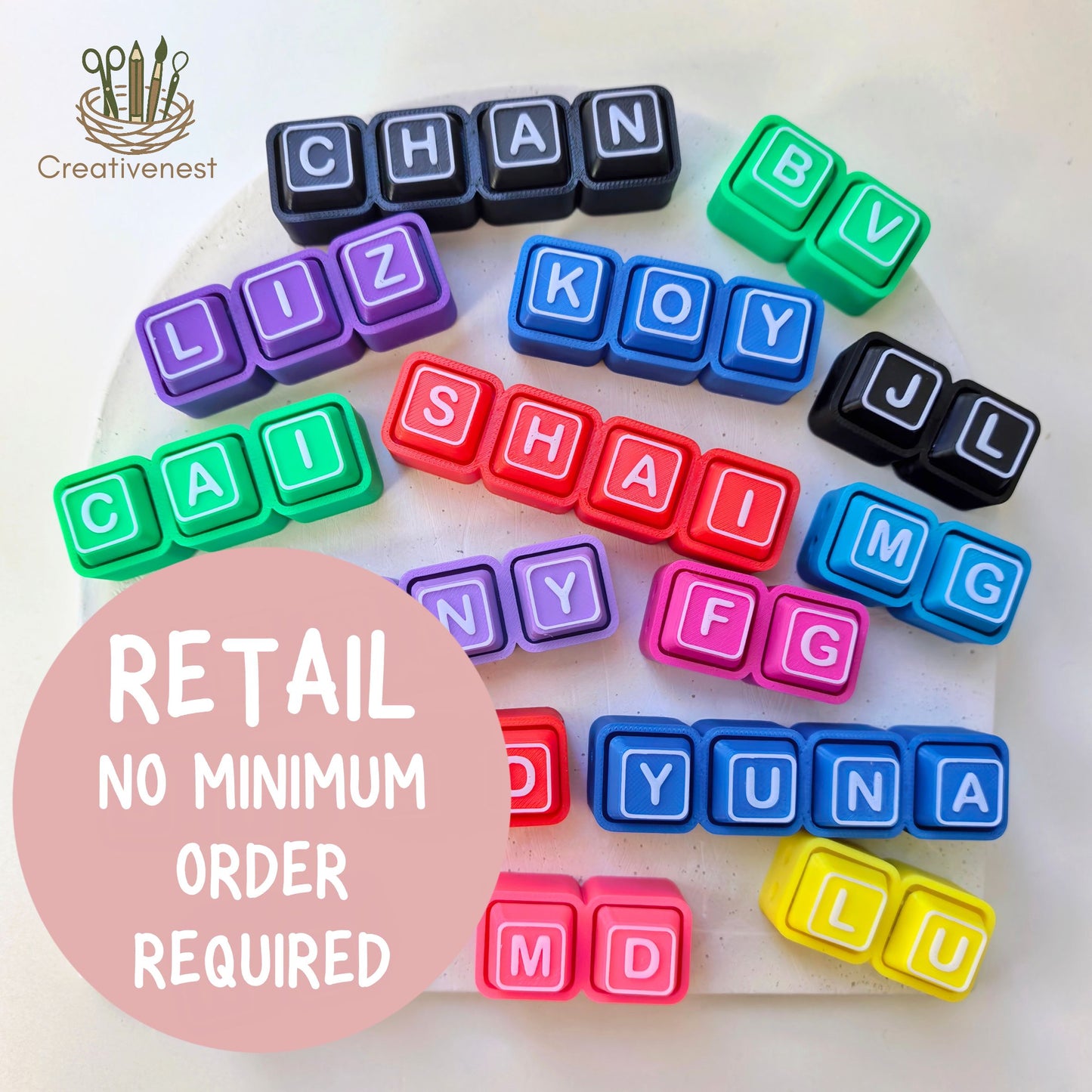 RETAIL!  ASSEMBLED - NO Minimum ORDER required PRE ORDER UP TO 20 DAYS l Clicker Fidget Keyboard | Custom Name 3d Printed
